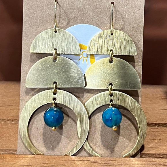 Hand Crafted Raw Brass & Glass Moon Phase Earrings - Picture 4 of 6
